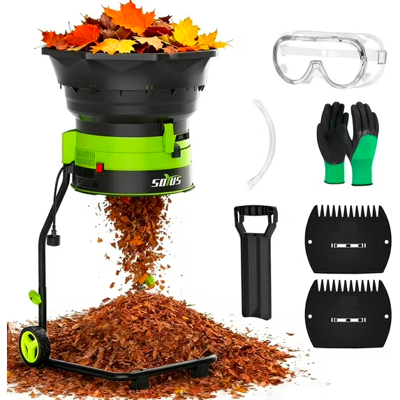 SOYUS Electric Bladeless Leaf Mulcher & Shredder, 15Amp 8400RPM Motor for 18∶1 Reduction Ratio - Mulch up to 55 Gallons per Minute, 5-Level Adjustable Control Dial