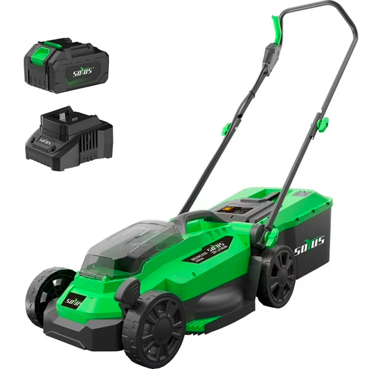 SOYUS 13-Inch Cordless Lawn Mower, 20V Brushless Motor with 4.0Ah Battery, 5-Level Height Adjustment, Lightweight & Quiet for Small/Medium Yards, Mulching & Bagging, Charger Included