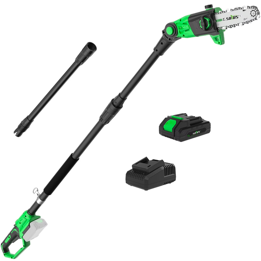 SOYUS Pole Saw 8-Inch Cordless, 15-Foot Max Reach Electric Pole Saw for Tree Trimming, 16ft/s Speed, Auto Oiling, Multi-Angle Pole Chainsaw with 2.0Ah Battery & Charger