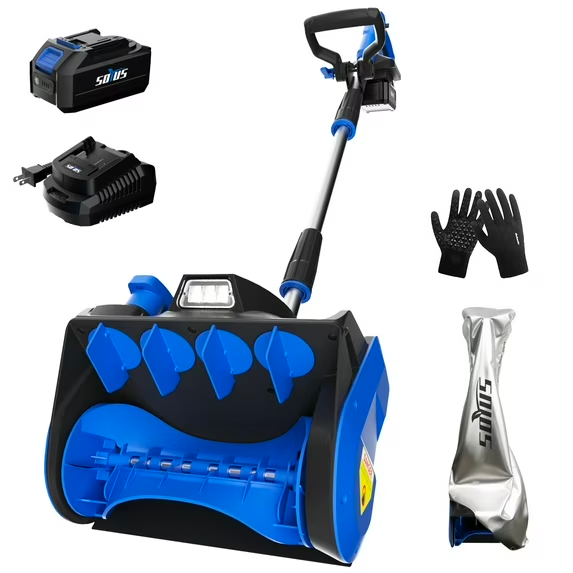 SOYUS 20V 12" Cordless Snow Shovel with 4.0Ah Battery&Quick Charger, Electric Battery Snow Blower, Blue