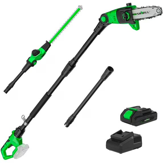 SOYUS 2-in-1 Cordless Pole Saw & Hedge Trimmer, 8-Inch Chainsaw + 18-Inch Trimmer, Pole Saws for Tree Trimming + 2.0 Ah Battery & Charger
