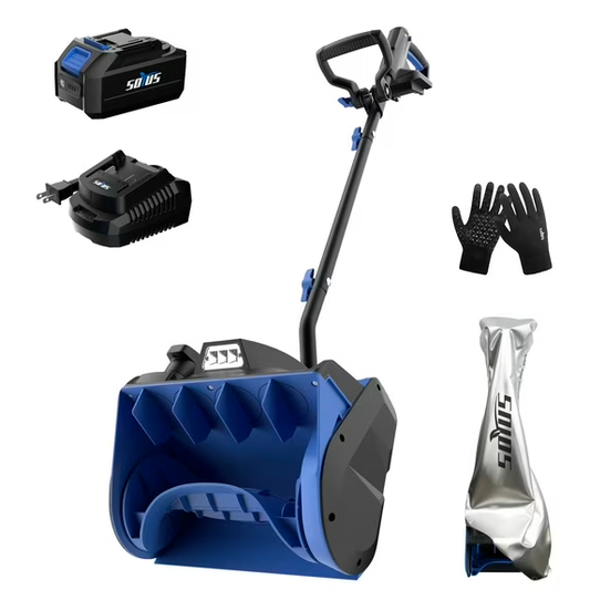 SOYUS Cordless Snow Shovel, 20V Electric Snow Blower, 12-Inch Clearing Width & 20-Ft Snow Throw, with LED Spotlight and Adjustable Front Handle (4.0Ah Battery, Quick Charger and Dust Cover Included)